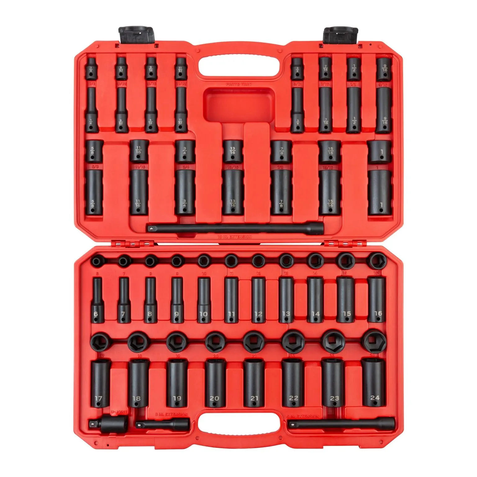 3/8 Inch Drive 6-Point Impact Socket Set. 72-Piece (1/4-1 in.. 6-24 mm)