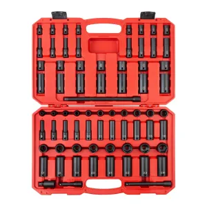 3/8 Inch Drive 6-Point Impact Socket Set. 72-Piece (1/4-1 in.. 6-24 mm)