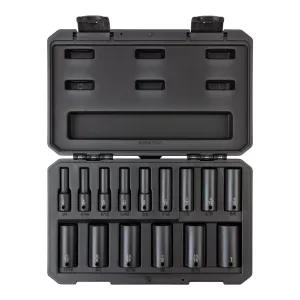 3/8 Inch Drive Deep 6-Point Impact Socket Set. 15-Piece (1/4-1 in.) - Case
