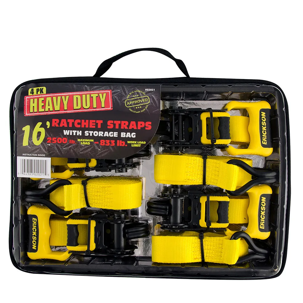 4-Pack 2.500 lb Ratchet Straps. 1.25in x 16ft